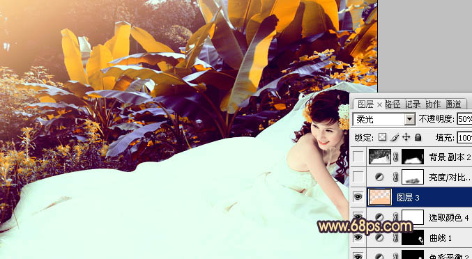Photoshop调出外景美女婚片甜美的橙紫色_亿码酷站___亿码酷站平面设计教程插图20