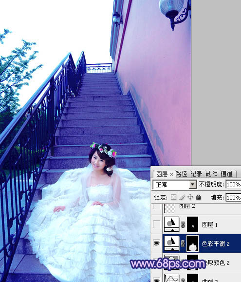 Photoshop调出楼梯婚片艳丽的蓝紫色_亿码酷站___亿码酷站平面设计教程插图18