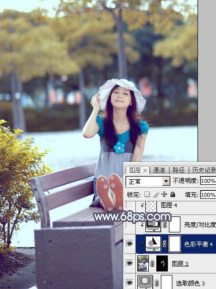 Photoshop将公园长凳上的美女图片调成秋季蓝黄色_亿码酷站___亿码酷站平面设计教程插图31