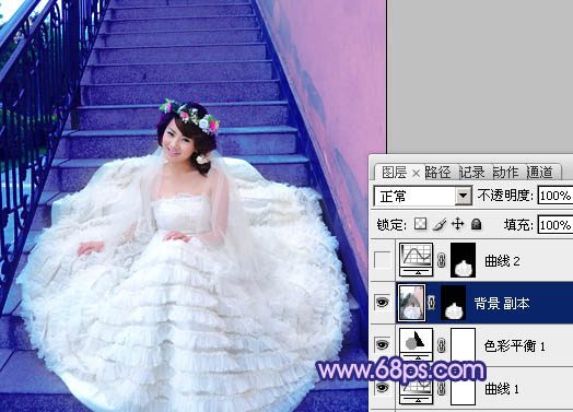 Photoshop调出楼梯婚片艳丽的蓝紫色_亿码酷站___亿码酷站平面设计教程插图11