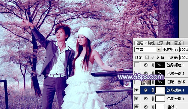 Photoshop给树林婚片加上梦幻的红紫色_亿码酷站___亿码酷站平面设计教程插图10