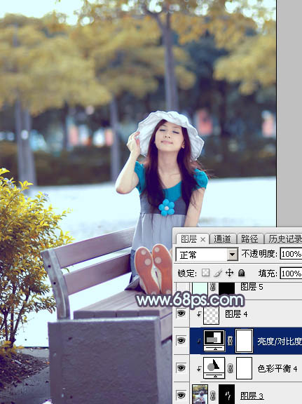Photoshop将公园长凳上的美女图片调成秋季蓝黄色_亿码酷站___亿码酷站平面设计教程插图34