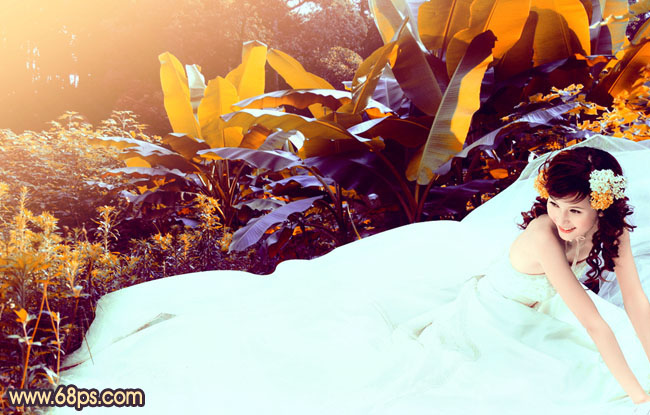 Photoshop调出外景美女婚片甜美的橙紫色_亿码酷站___亿码酷站平面设计教程插图1