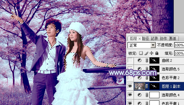 Photoshop给树林婚片加上梦幻的红紫色_亿码酷站___亿码酷站平面设计教程插图11
