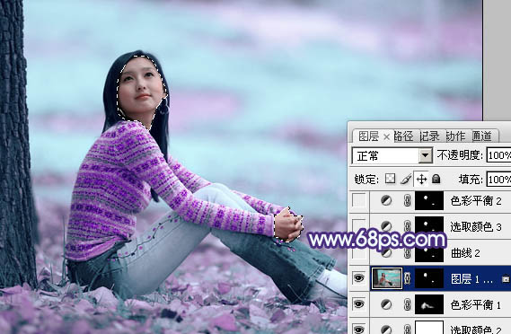 Photoshop给草地上的人物图片加上梦幻的青紫色_亿码酷站___亿码酷站平面设计教程插图10