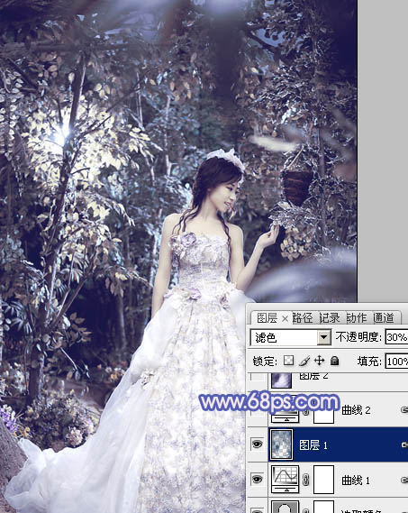 Photoshop给树林人物图片加上流行的蓝紫色_亿码酷站___亿码酷站平面设计教程插图12