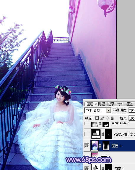 Photoshop调出楼梯婚片艳丽的蓝紫色_亿码酷站___亿码酷站平面设计教程插图21