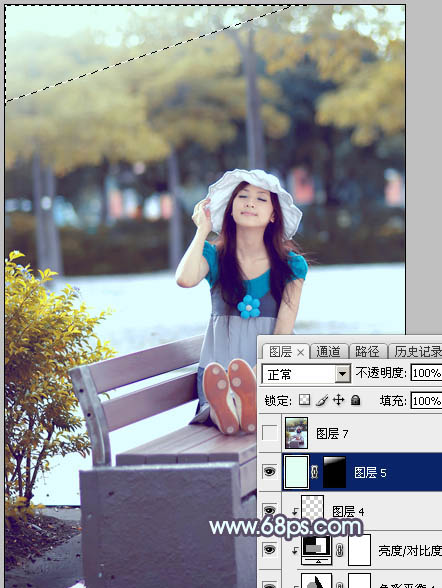 Photoshop将公园长凳上的美女图片调成秋季蓝黄色_亿码酷站___亿码酷站平面设计教程插图35