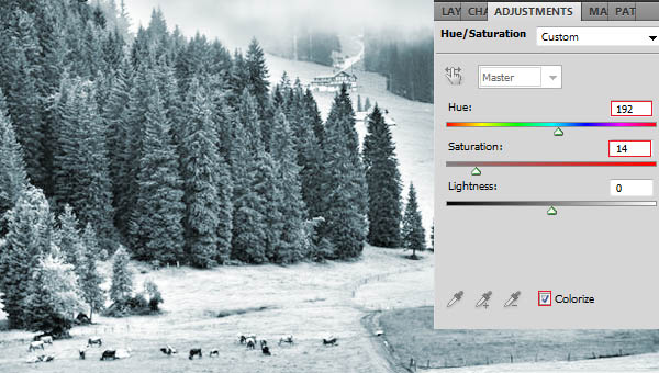 Photoshop快速把绿色风景图片转为雪景效果_亿码酷站___亿码酷站平面设计教程插图6