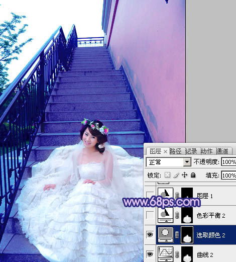 Photoshop调出楼梯婚片艳丽的蓝紫色_亿码酷站___亿码酷站平面设计教程插图15