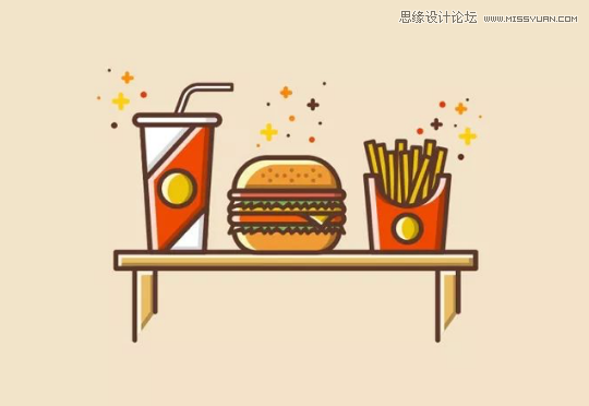 Illustrator绘制扁平化风格的快餐图标_亿码酷站___亿码酷站ai教程插图