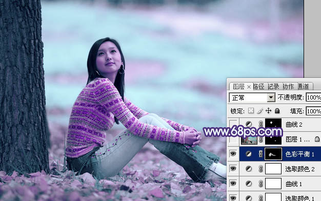 Photoshop给草地上的人物图片加上梦幻的青紫色_亿码酷站___亿码酷站平面设计教程插图9
