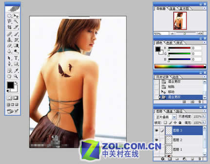 Photoshop图层混合模式为美女背部纹身_亿码酷站___亿码酷站平面设计教程插图3