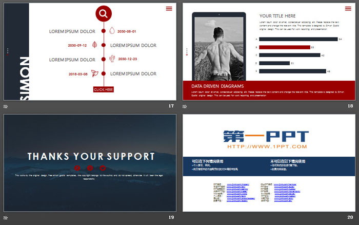蓝红网页风图片排版设计欧美PPT模板