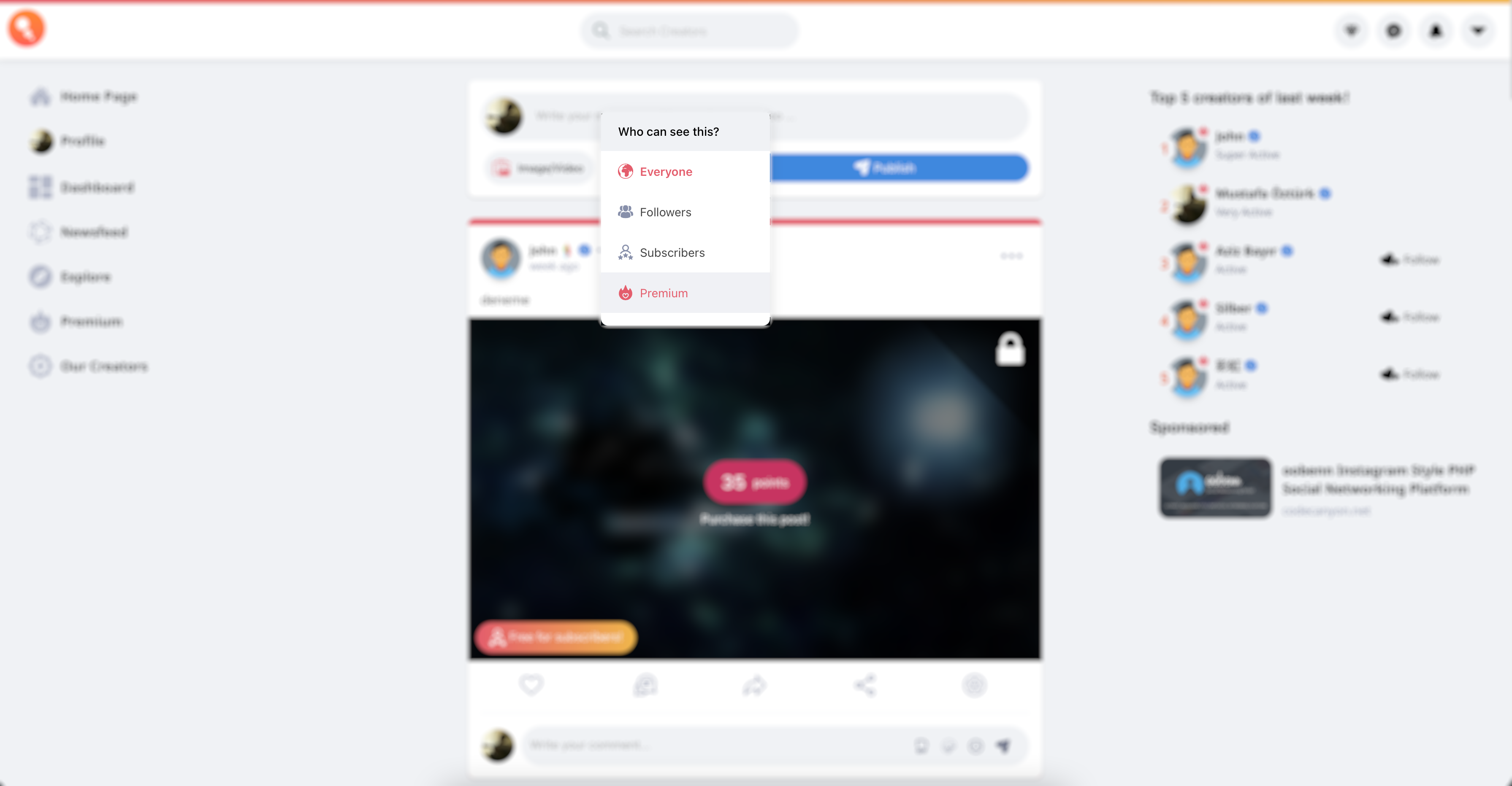 Dizzy社交平台源码开心版下载：内容创作者变现系统，支持订阅、付费内容与直播功能插图