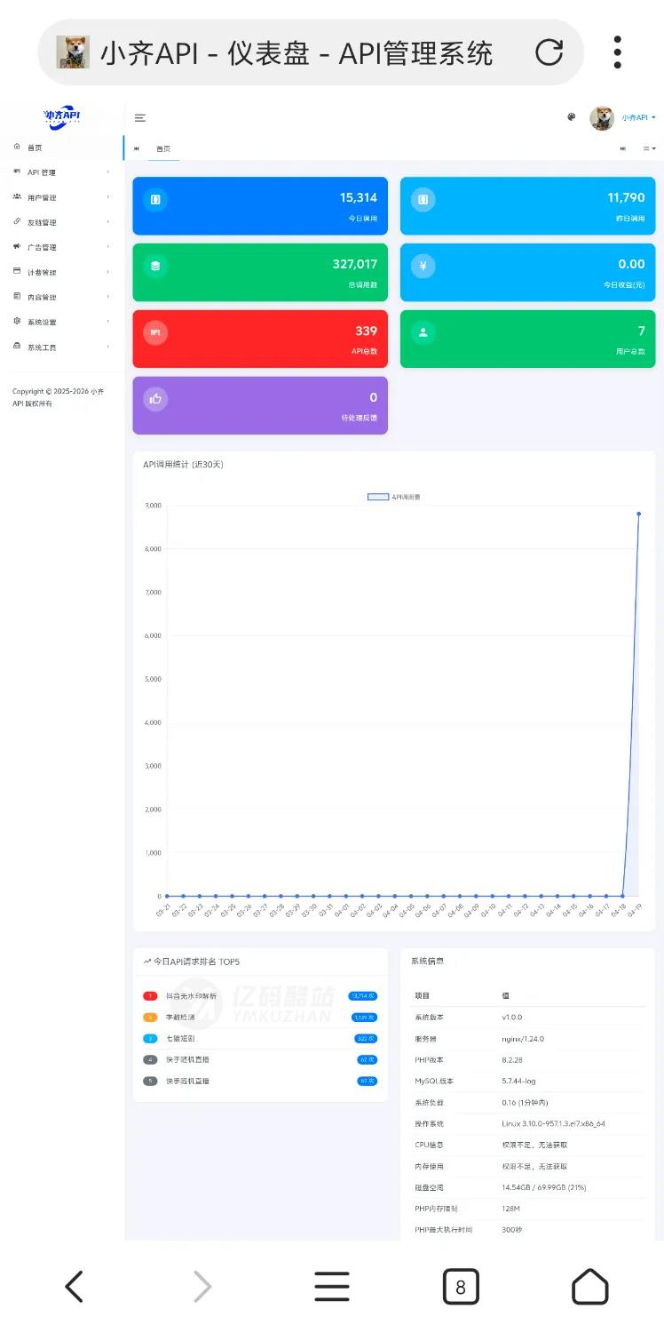 小齐API管理系统源码下载（PHP+MySQL）｜API计费/管理/二开｜全开源亲测可用插图2