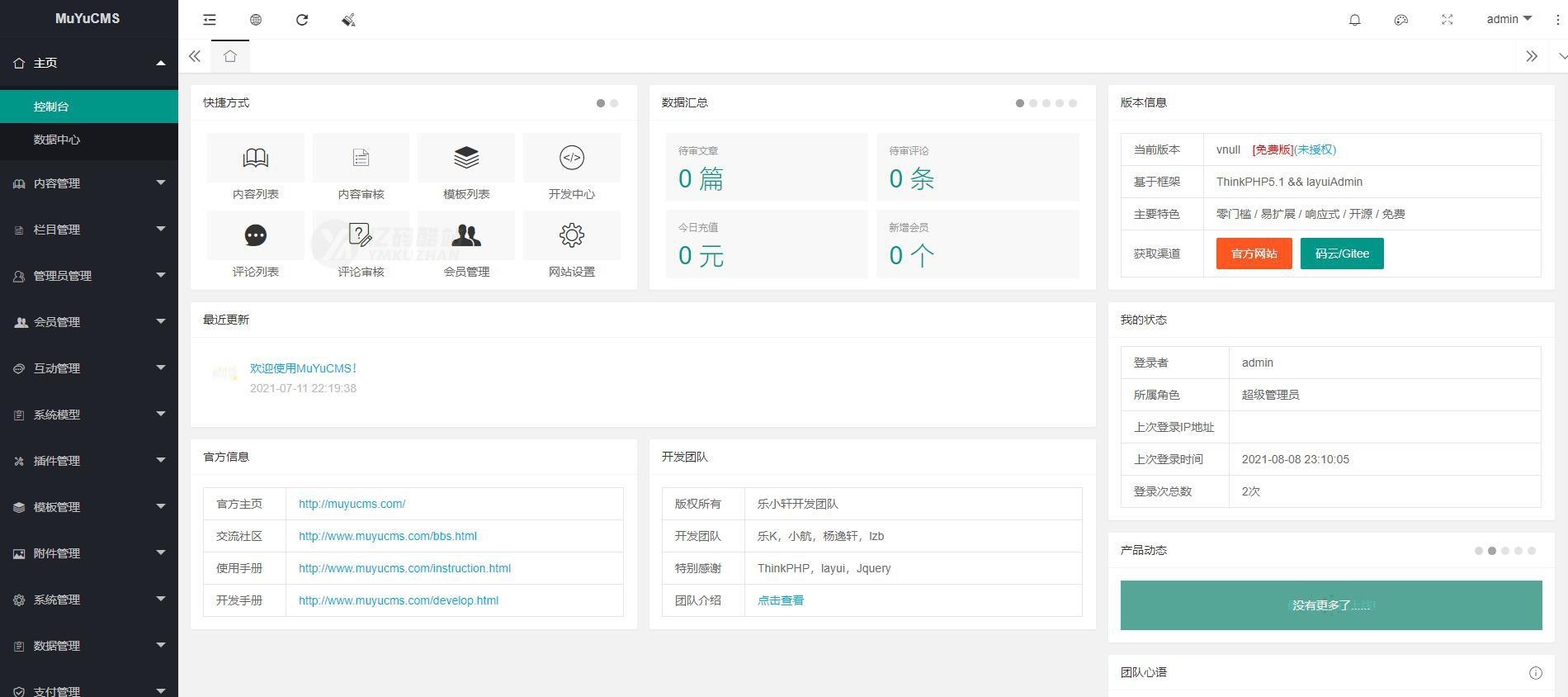 MuYuCMS v2.1源码下载（Thinkphp）｜轻量级CMS｜企业/个人｜快速建站插图3