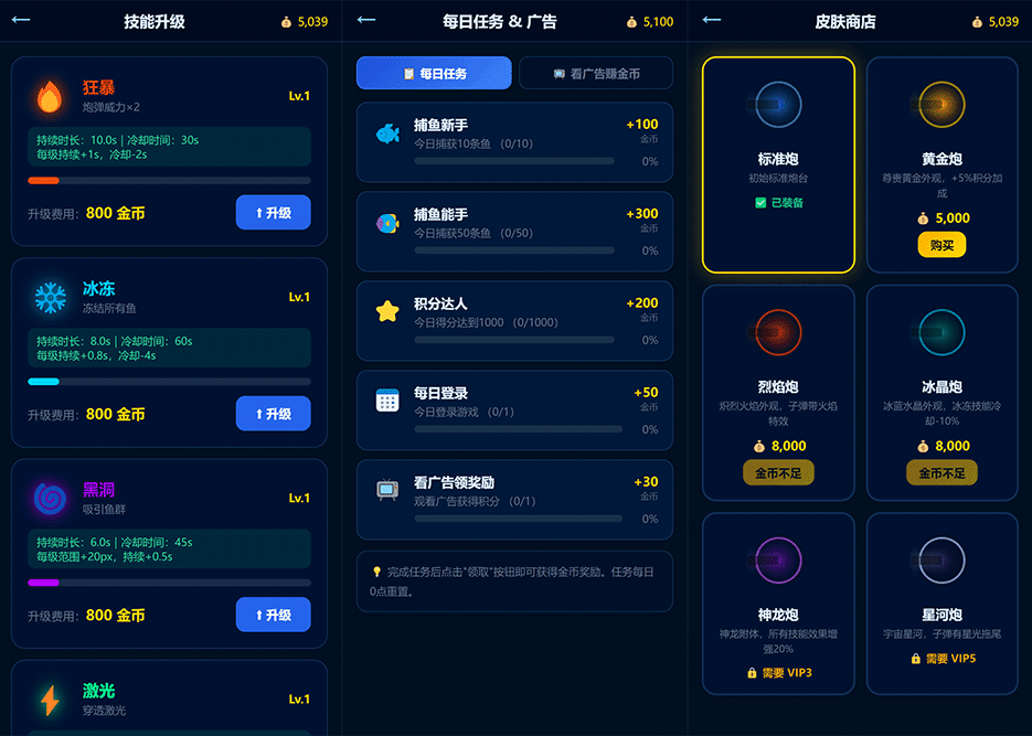捕鱼达人小游戏源码免费下载/轻量级PC+H5小游戏/带管理后台插图1